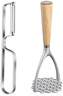 Potato Masher and Peeler Set,Professional Home Food Masher with Wooden