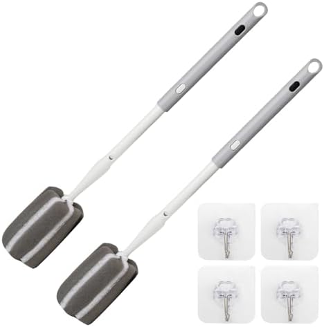 Sponge Bottle Brush Adjustable Long Handle Up to 14.5” 2-Pack