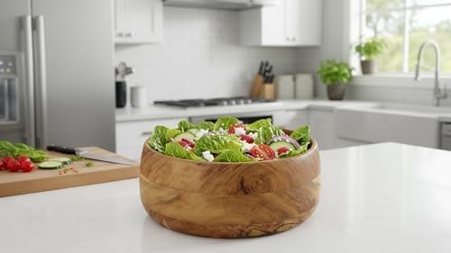 Acacia Wood Serving Bowl 10 x 4 Inch Large Round For Salad Fruit