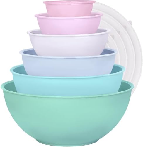 BoxedHome BPA Free Plastic Round Mixing Bowl with Lids, 12 Pack