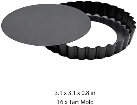 16 Pcs Mini Tart Pans Set, 3.1 inch Carbon Steel with Removable
