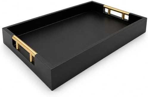 Luxury Black Ottoman Tray with Gold Handles – 12x17 Large Decorative