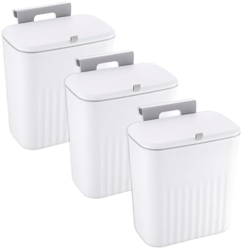 3 Pack Hanging Kitchen Compost Bin with Lid, White