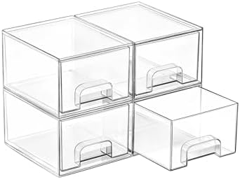 Vtopmart 4 Pack Small Clear Stackable Storage Drawers, Fits Narrow