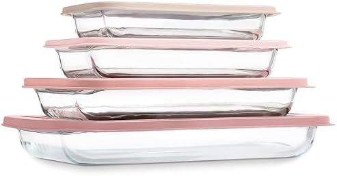 COOK WITH COLOR 8-Piece Glass Baking Dish Set with Lids, Pink