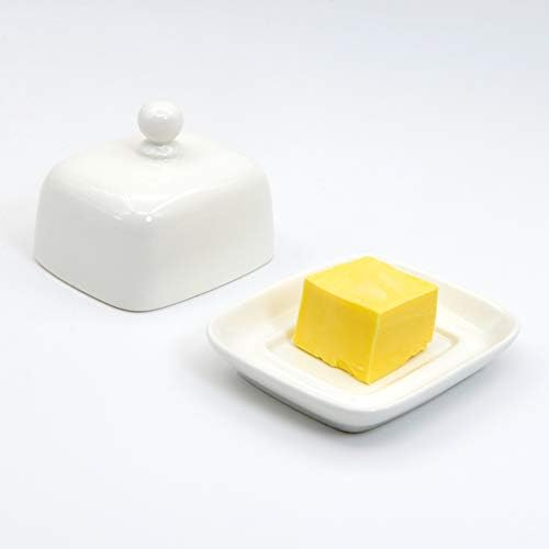 NAGU Small Rectangle Butter Dish with Lid, White Procelain Domed