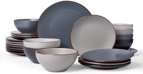 Famiware Venus Plates and Bowls Sets with Rim, Stoneware Dinnerware for 8