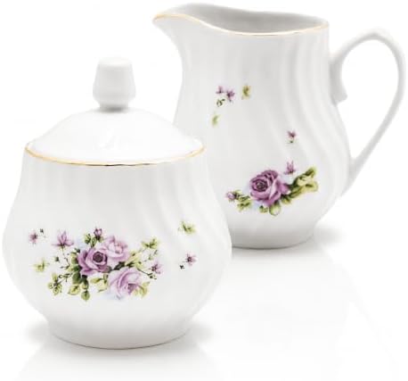 Sugar and Creamer Set - Porcelain Sugar and Creamer Floral Vintage Tea