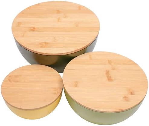 ECOWAY Salad Bowl Set of 3 with Bamboo Lids, Mixing Bowl Set, Nesting