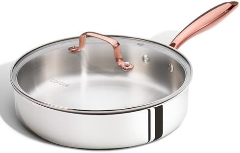 CAROTE 10" Tri-Ply Stainless Steel Deep Frying Pan with Lid, Non-Toxic