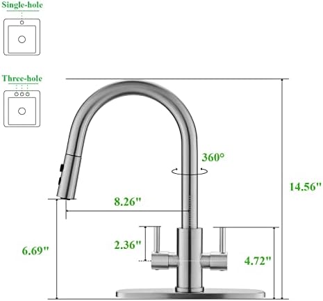 Two Handle Brushed Nickel Kitchen Faucet with Sprayer