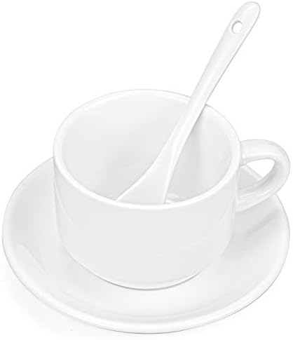 Hedume 6 Pack 5 OZ Espresso Cups with Saucers and Spoons, Stackable