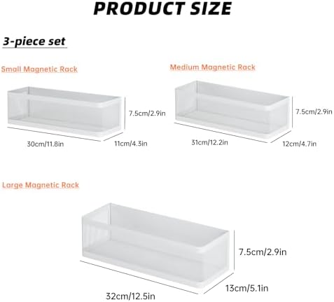 3-Pack White Magnetic Spice Racks for Refrigerator