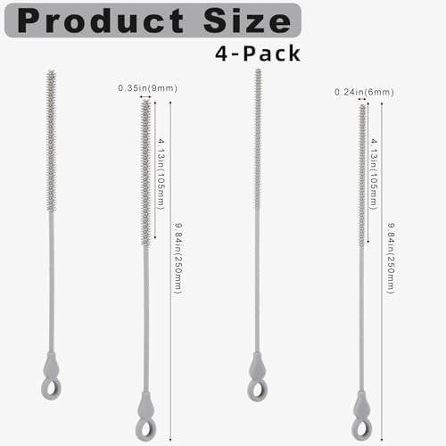 Silicone Straw Cleaner Brush, 4Pcs Reusable Straw Brush Gray