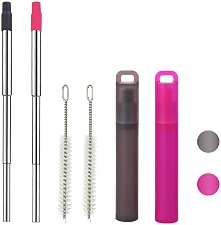 NAIVELY-Metal Reusable Straws, 2 Pack Collapsible Portable Stainless