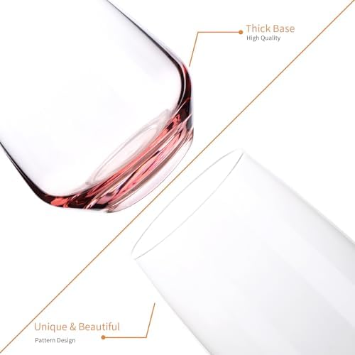 Set of 8 Drinking Glasses, Hand Blown, 4 Highball Glasses 18oz & 4
