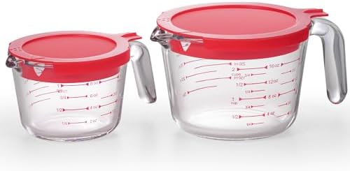 2 Pack Borosilicate Glass Measuring Cups with Lid, 1 & 2 Cup Heat
