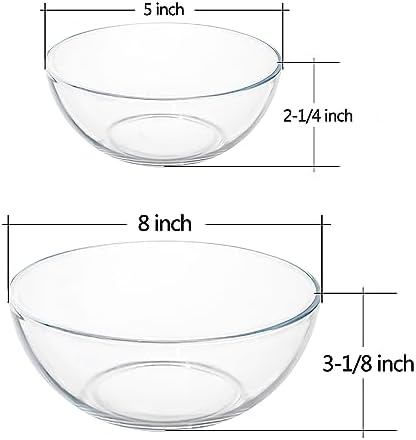 FOYO 5 Inch Glass Mixing Bowls Set - Round, Small Glass Salad Bowls