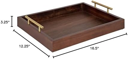 Kate and Laurel Lipton Decorative Wooden Tray with Metal Gold Handles