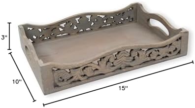 GoCraft Handmade Wooden Tray with Handles – Grey Washed Wood Serving