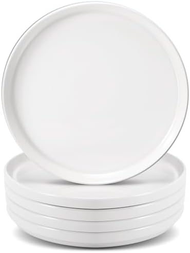 Set of 6 Porcelain Dinner Plates. 8 Inch, Round, White
