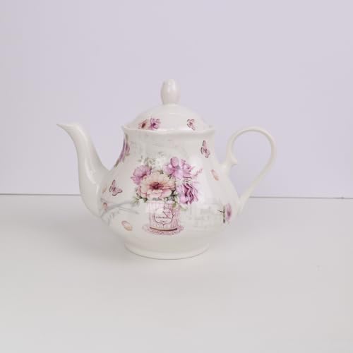Guangyang 15-PCS Porcelain Tea Cup set for Adult,Purple Fancy Floral