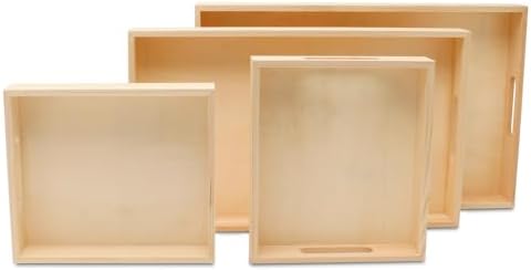 DIY Wooden Tray Set, Pack of 1 Sets of 4 Nesting Wood Tray with
