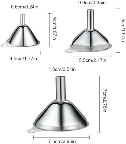 3Pcs Stainless Steel Kitchen Funnel Set Food Grade Metal Small Oil