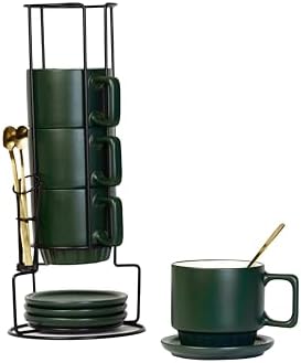 Coffee Mug Set of 4-11.5 Oz Porcelain Stackable Coffee Mugs with