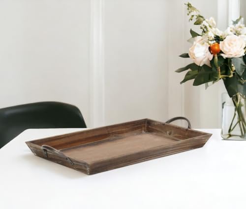 19" Brown Wood Handmade Serving Tray with Handles