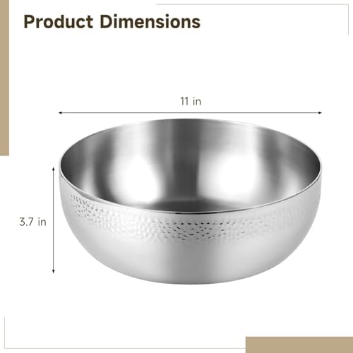 Extra Large Stainless Steel Hammered Salad Bowl - 11 in Large Popcorn