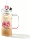 13Oz Square Glass Cups with Lids and Straws Cute Glass Tumbler with