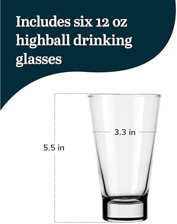 Libbey Highball Glasses Set of 6, Clear Restaurant Quality 12 Oz
