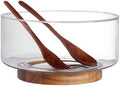 LiTY Glass Salad Bowl Set, 9′′ Medium Salad Servers with Acacia Wood