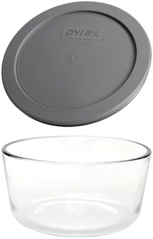 Pyrex 7201 4-Cup Glass Bowl & 7201-PC Puddle Gray Lid - Made in USA