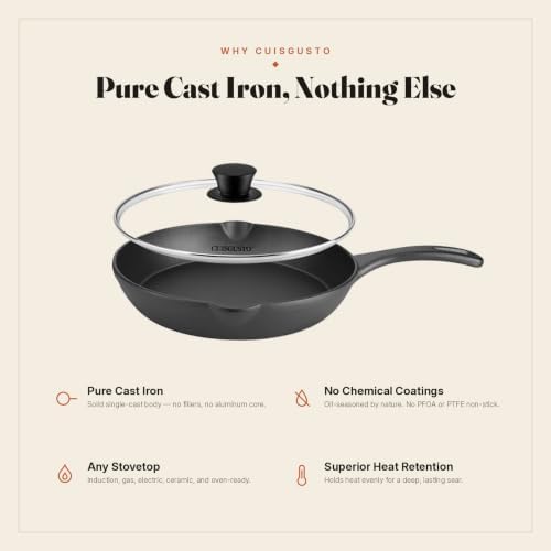 8 Inch Cast Iron Skillet with Glass Lid, Pre-Seasoned Frying Pan