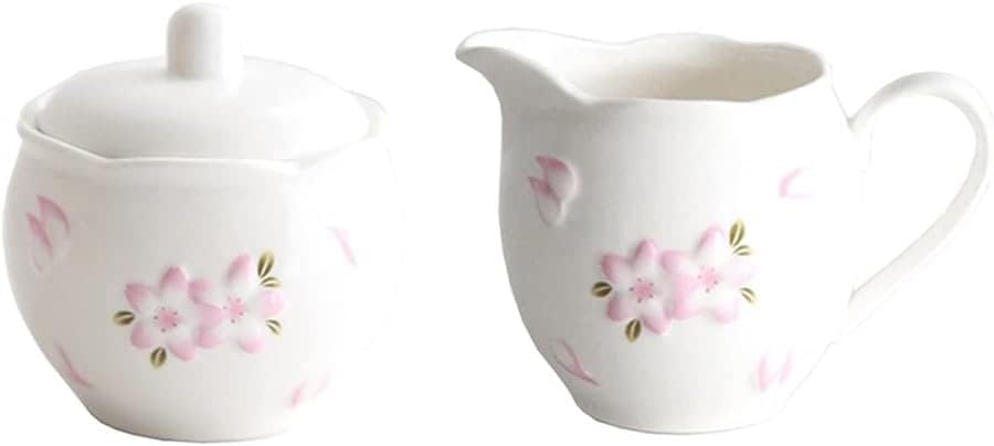 Ceramic Relief Sakura Creamer Pitcher Sugar Bowl Set,Coffee Serving