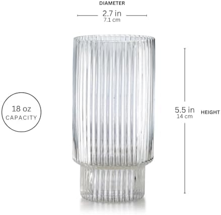 Qualia Carousel Highball Glasses Set of 4 Ribbed Glass Cups 18 oz