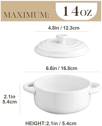 MALACASA 14 OZ Ceramic Mini Cocotte Set of 4 with Lids