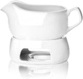 Nucookery Large 18 Oz Gravy Boat with Warmer, White Fine Porcelain