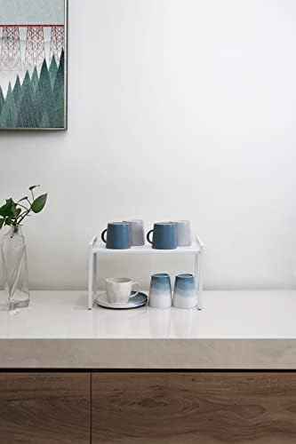Nxconsu Stackable Cabinet Shelf Organizer 2 Pack, Standard Tall White