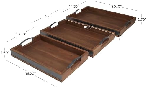 Deco 79 Wood Living Room Decor Tray Ottoman Tray with Black Metal