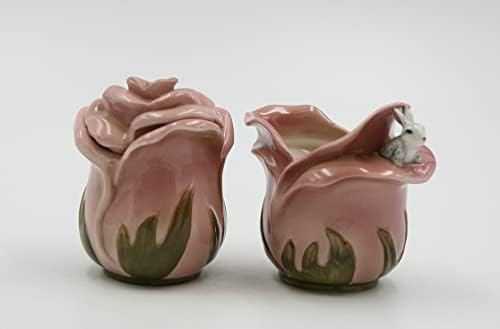 Cosmos Gifts 56645 Fine Porcelain Rose Bunny Sugar and Creamer Set