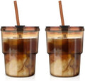 Luxfuel 13 oz Glass Cups with Lids and Straws Reusable Iced Coffee