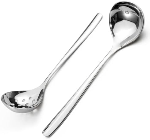 2Pcs Small Ladle and Slotted Spoon, Heavy Duty 304 Stainless Steel