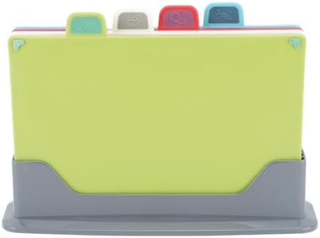 4 Piece Color Coded Non Slip Plastic Cutting Board Set with Stand Food