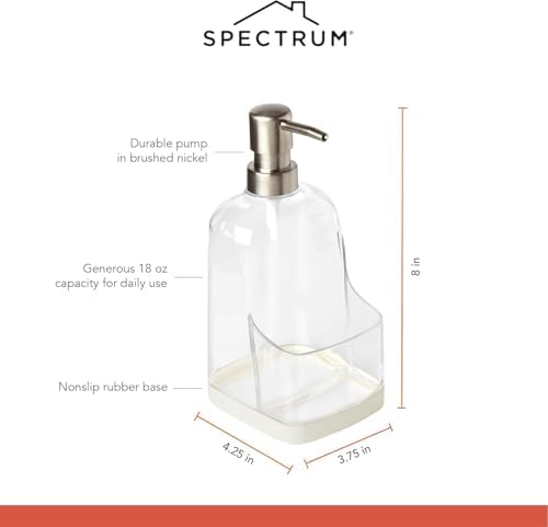 Spectrum Cora Soap Dispenser with Sponge Holder, Buttercream & Clear
