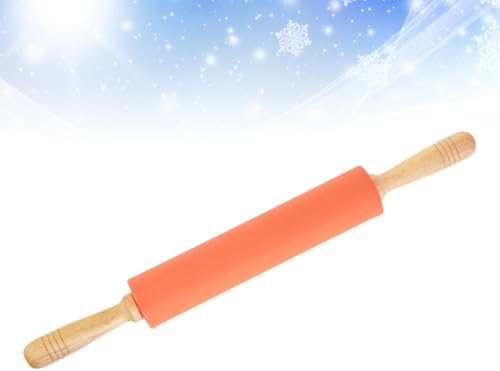 Silicone Dough Rolling Pin with Wood Handle 10 Inch for Baking