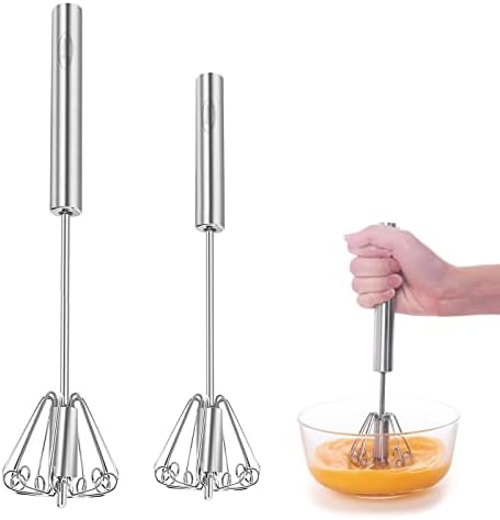 Newness Egg Whisk, [2 Pack 10in & 12in] Stainless Steel Hand Push