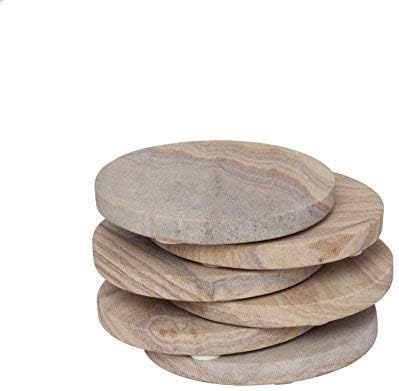 GoCraft Set of 6 Absorbent Sandstone Coasters – Natural Yellow Round
